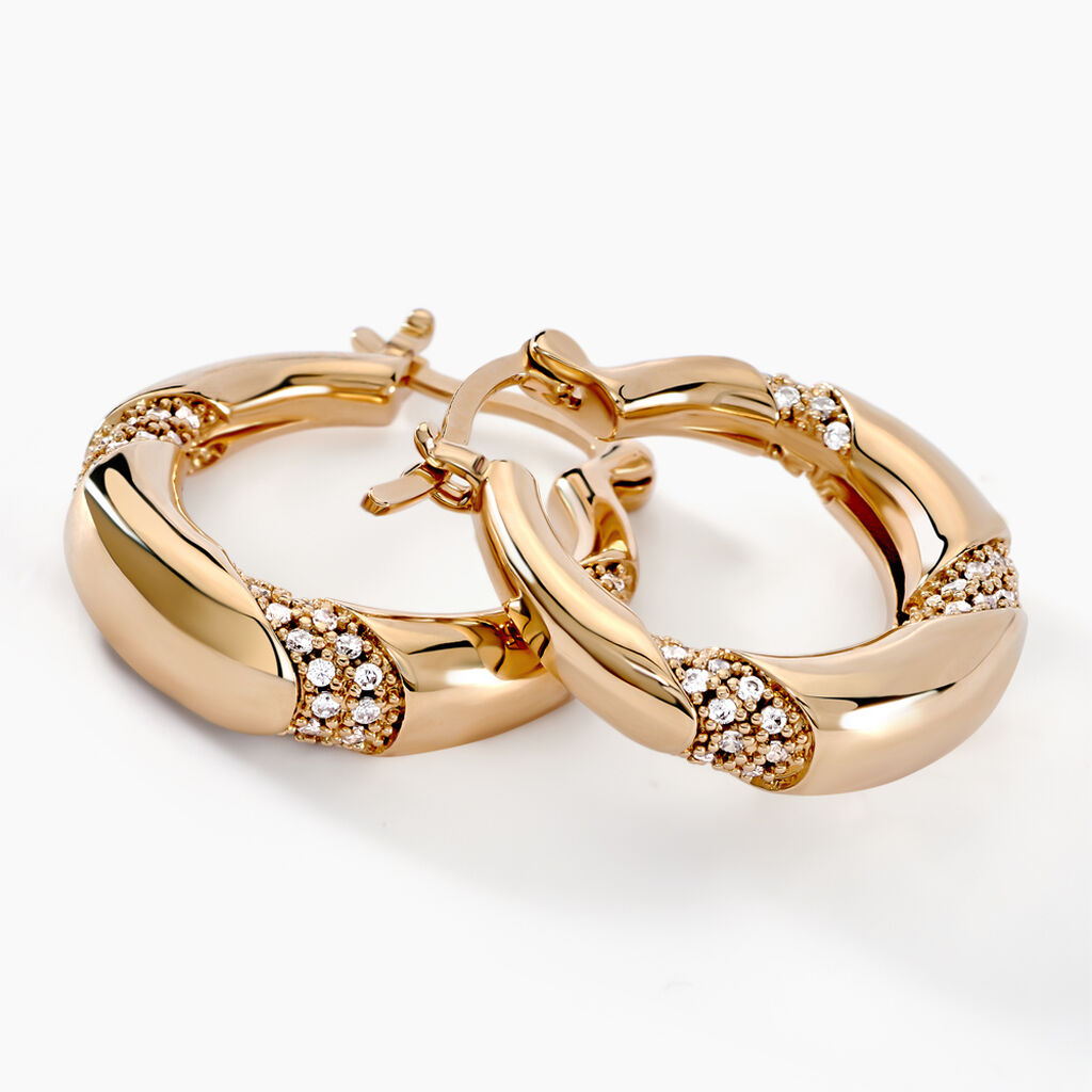 Créoles Olynda Plaqué Or Doré Oxyde De Zirconium - Boucles d'oreilles créoles Femme | Histoire d’Or
