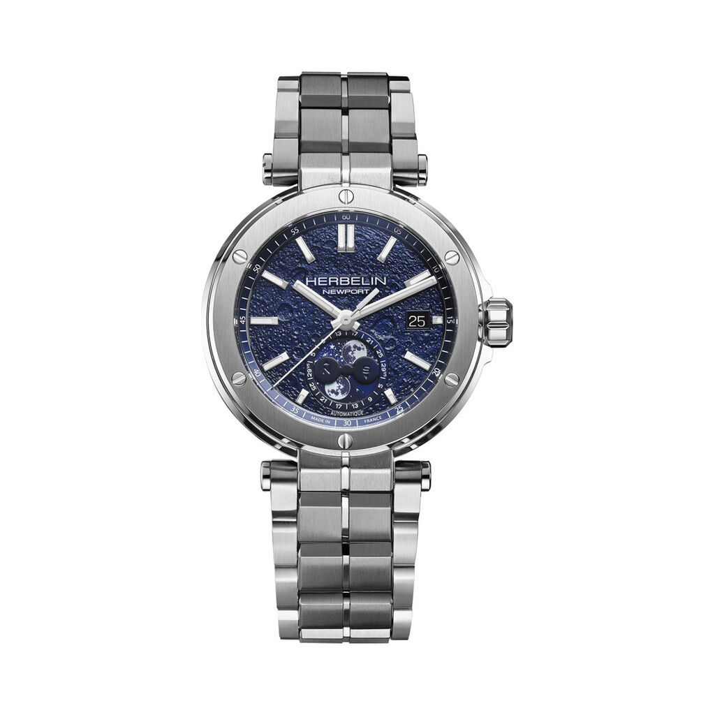 Montre Herbelin Newport Phase De Lune Bleu - Montres m&eacute;caniques Homme | Histoire d&rsquo;Or