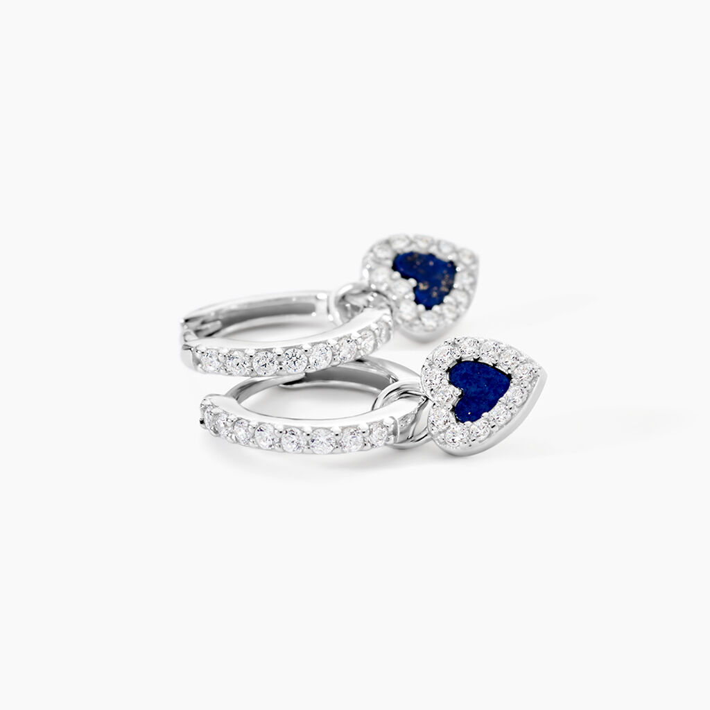 Creoles Serment D'Argent Argent Blanc Lapis Lazuli Oxyde De Zirconium - Boucles d'oreilles cr&eacute;oles Femme | Histoire d&rsquo;Or