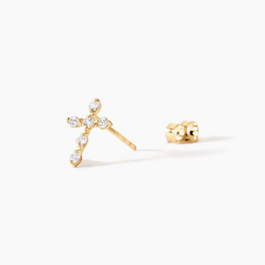 Boucles D'Oreilles Puces Jesusa Argent Dor&eacute; A L'Or 750/1000 Oxyde De Zirconium - Boucles d'oreilles fantaisie Femme | Histoire d&rsquo;Or