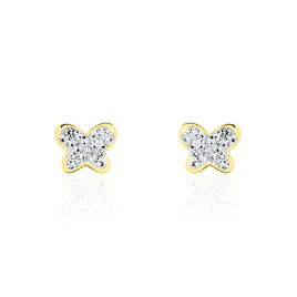 Boucles D'oreilles Puces Or Jaune Cercis Strass - Clous d'oreilles Femme | Histoire d’Or