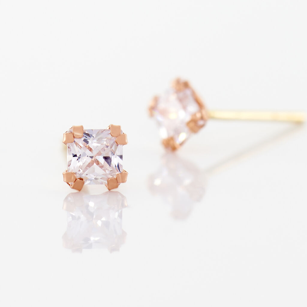 Boucles D'oreilles Puces Doreen Carre Or Rose Oxyde De Zirconium - Clous d'oreilles Femme | Histoire d&rsquo;Or