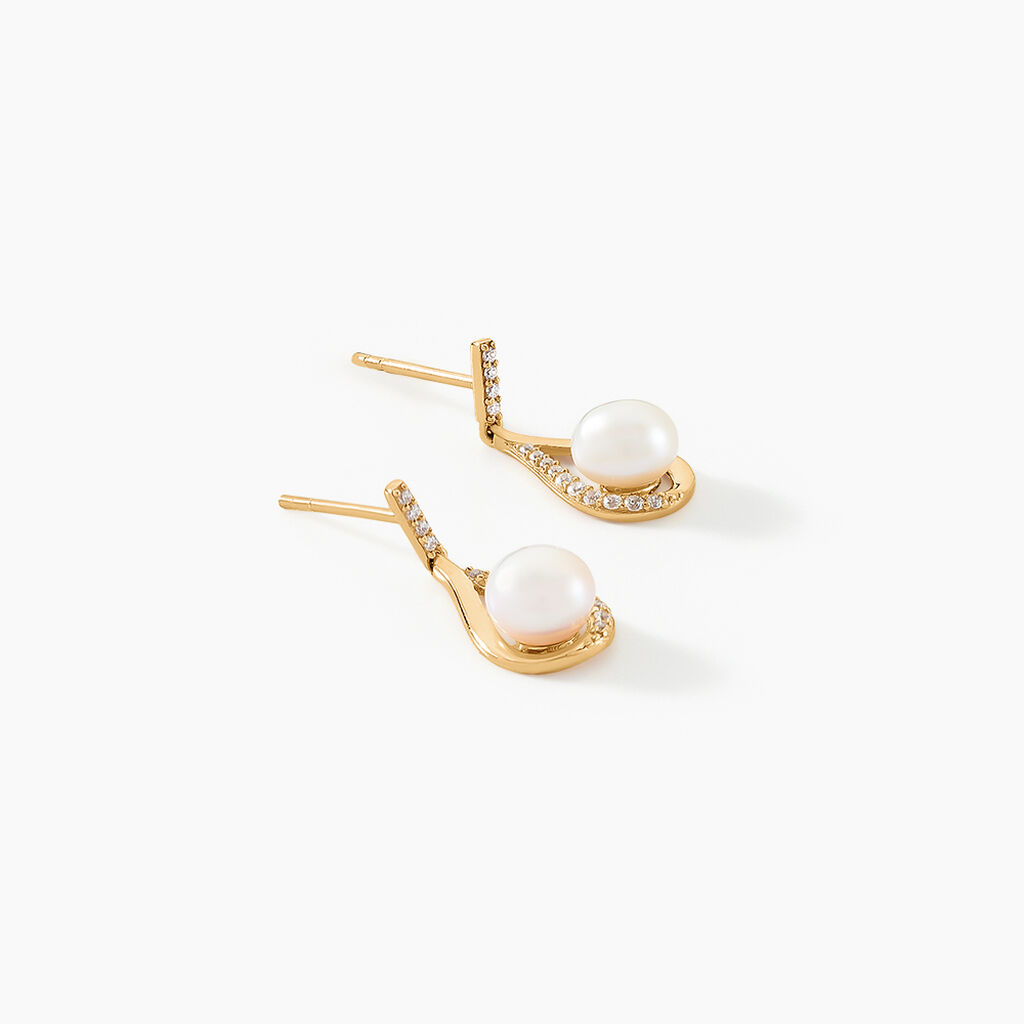 Boucles D'oreilles Pendantes Helin Or Jaune Perle De Culture Et Oxyde - Boucles d'oreilles pendantes Femme | Histoire d’Or