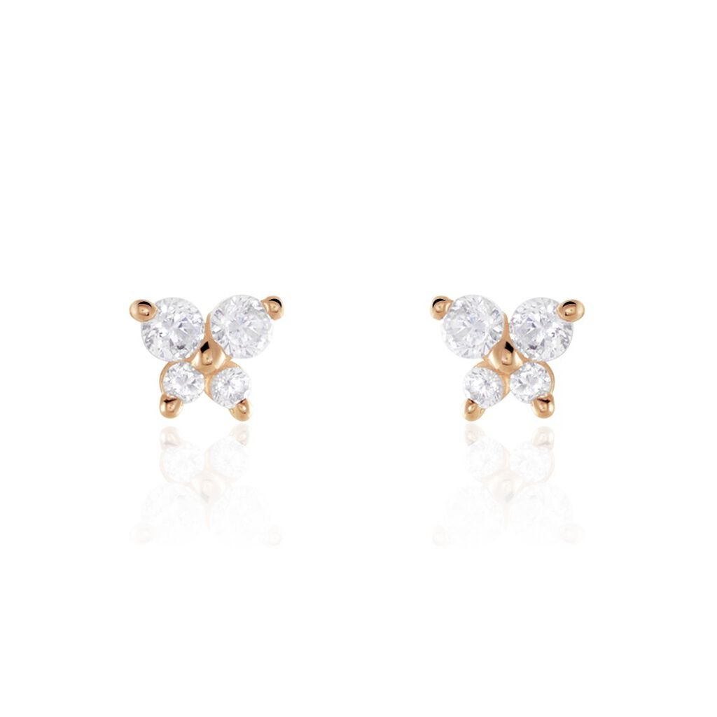 Boucles D'oreilles Puces Or Rose Oxydes De Zirconium - Clous d'oreilles Femme | Histoire d’Or