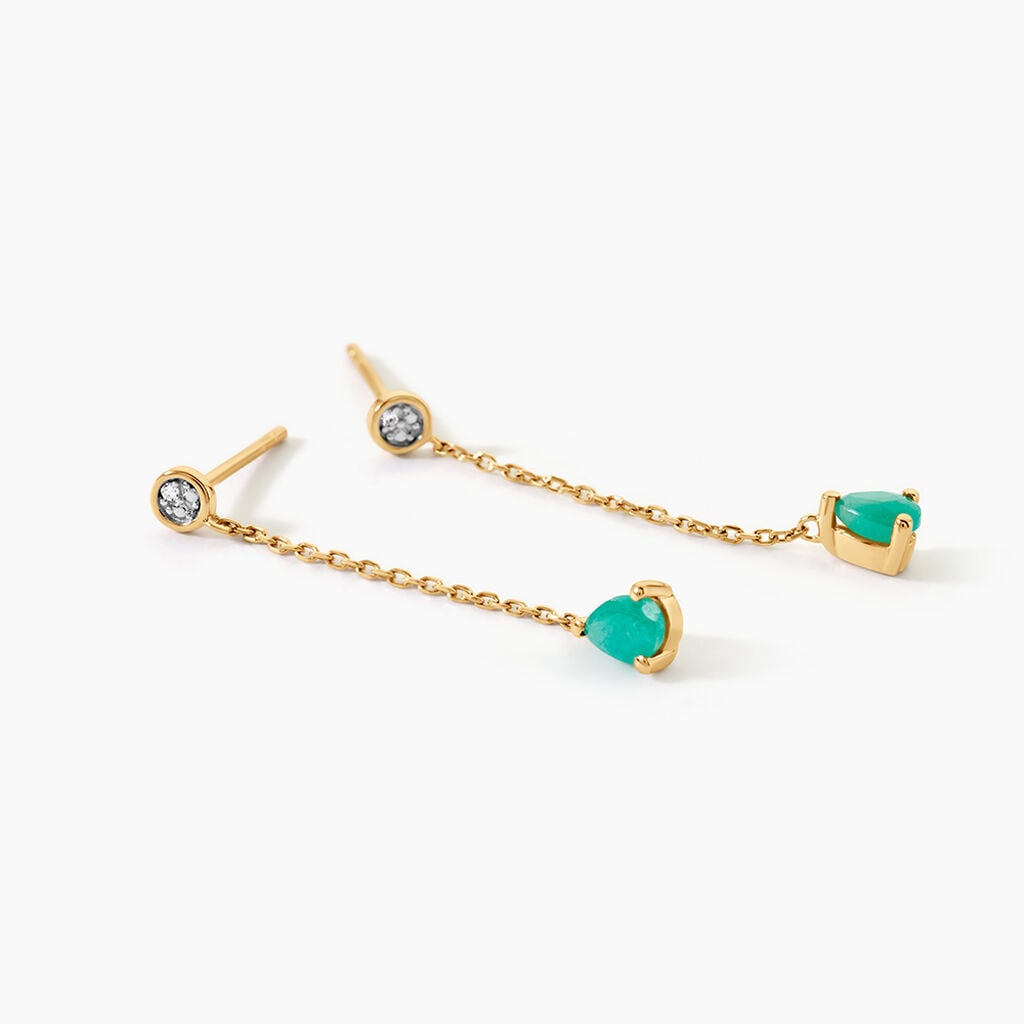 Boucles D'oreilles Pendantes Gracilia Or Jaune Emeraude Diamant - Boucles d'oreilles pendantes Femme | Histoire d&rsquo;Or