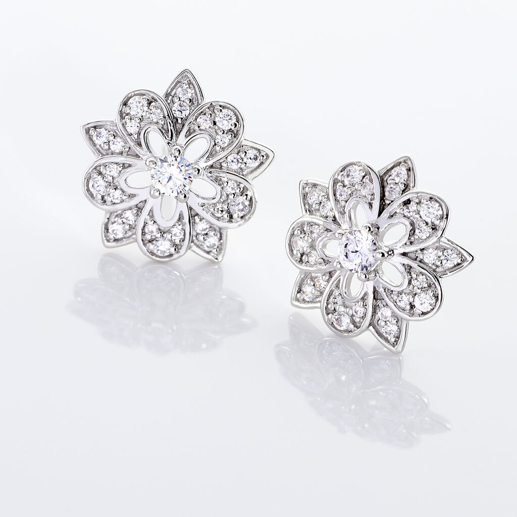 Boucles D'oreilles Puces Iona Argent Blanc Oxyde De Zirconium - Boucles d'oreilles fantaisie Femme | Histoire d’Or