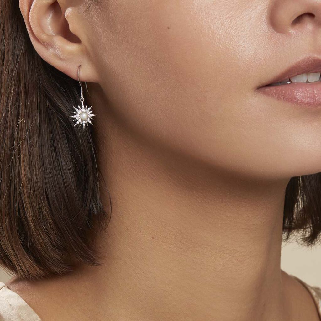 Boucles D'oreilles Pendantes Blanca Argent Blanc Perle De Culture - Boucles d'oreilles fantaisie Femme | Histoire d’Or