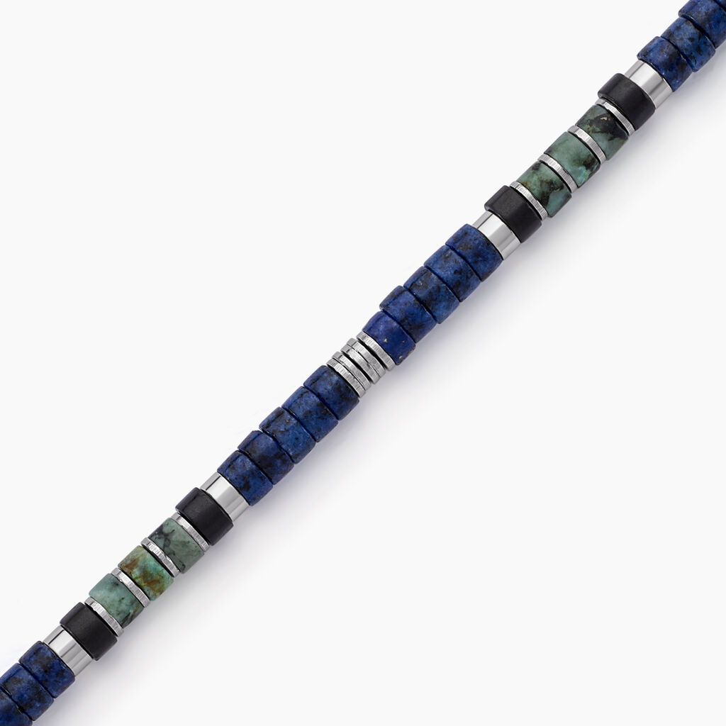 Bracelet Leeds Acier Blanc Lapis Lazuli Turquoise Pierre De Synthese - Bracelets Homme | Histoire d’Or
