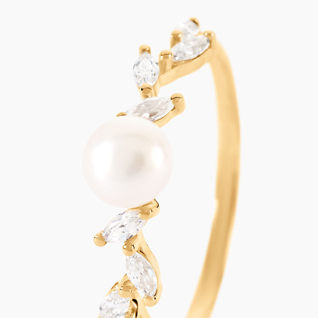 Bague Nacr&eacute;e Or Jaune Perle De Culture Oxyde De Zirconium - Bagues solitaires Femme | Histoire d&rsquo;Or