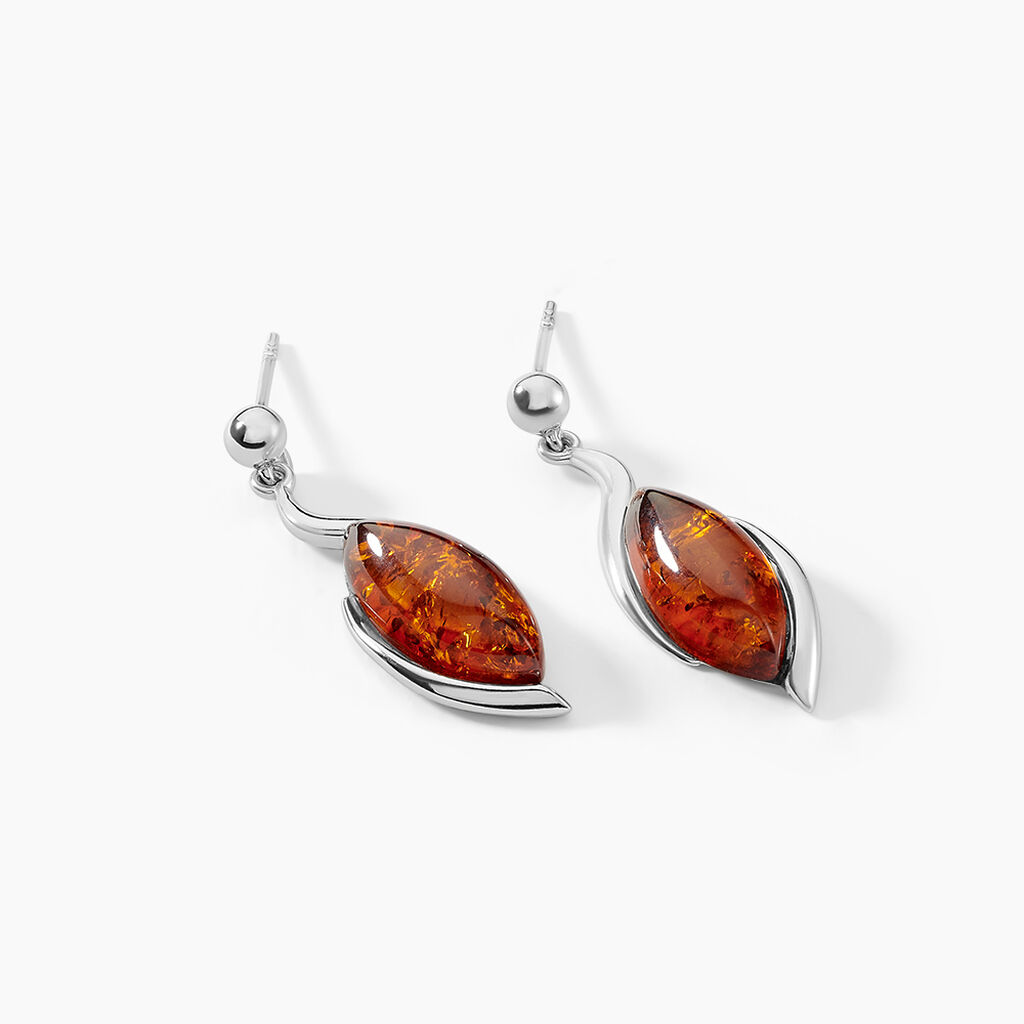 Boucles D'oreilles Pendantes Vyara Argent Blanc Ambre - Boucles d'oreilles fantaisie Femme | Histoire d’Or