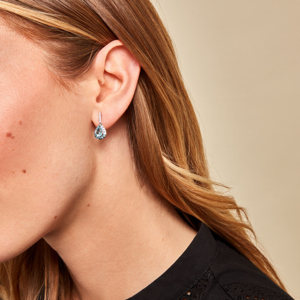 Boucles D'oreilles Puces Kenzi Or Blanc Topaze Oxyde De Zirconium - Clous d'oreilles Femme | Histoire d’Or