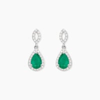 Boucles D'oreilles Puces Sissi Or Blanc Diamant Et Emeraude