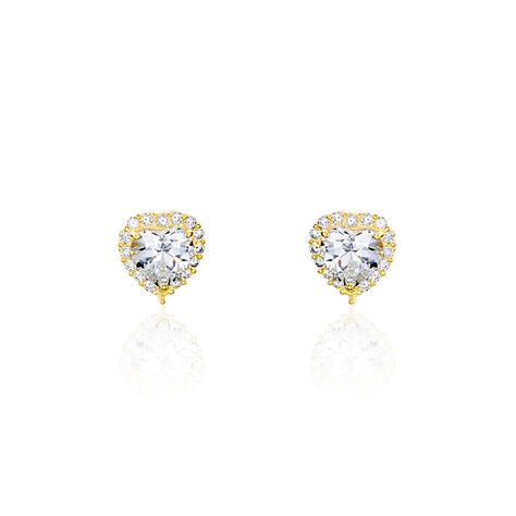 Boucles D'oreilles Puces Aymane Or Jaune Oxyde De Zirconium - Boucles d'Oreilles Coeur Femme | Histoire d’Or