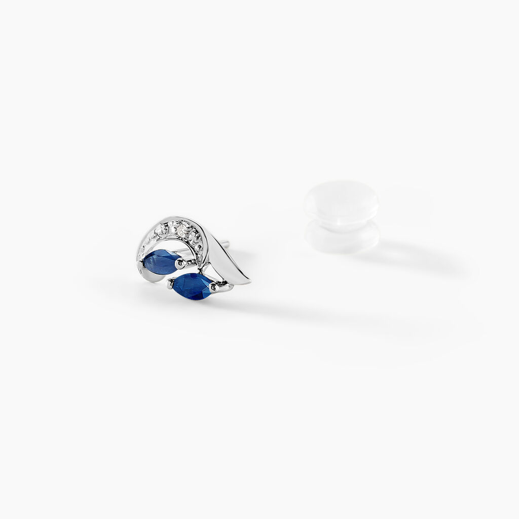 Boucles D'oreilles Puces Sakina Or Blanc Saphir Et Diamant - Clous d'oreilles Femme | Histoire d’Or