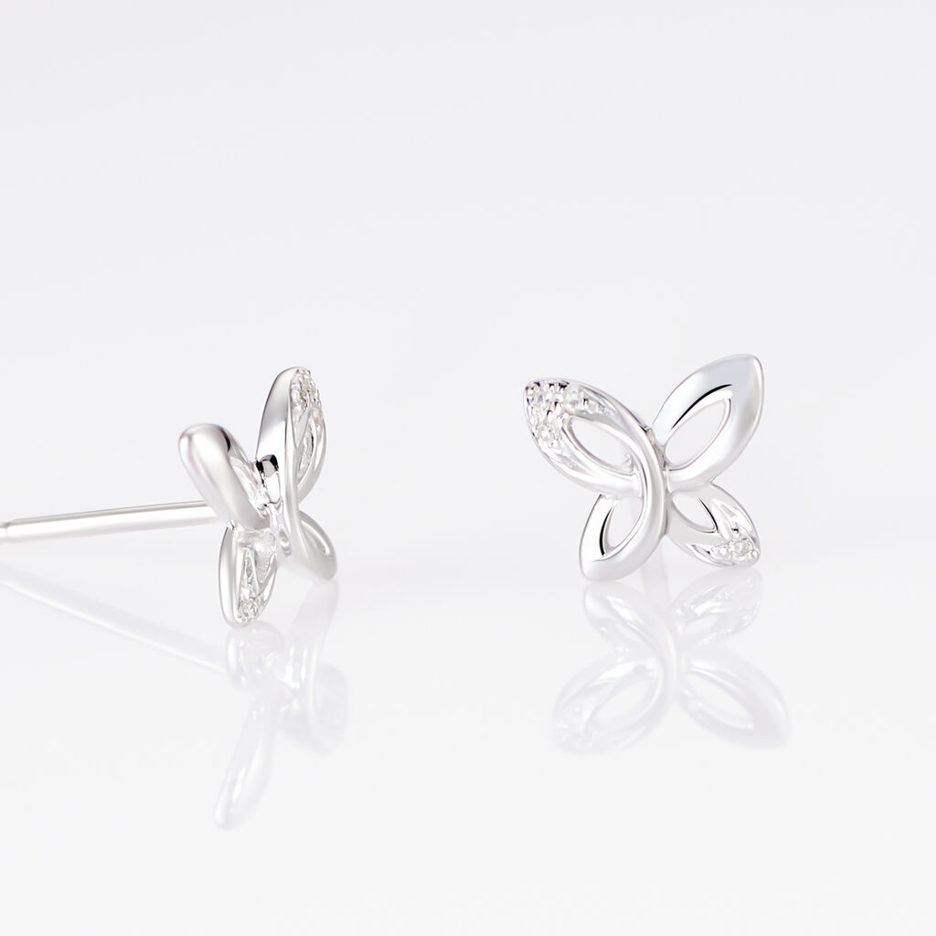 Boucles D'oreilles Puces Papillon Or Blanc Diamant - Clous d'oreilles Femme | Histoire d&rsquo;Or