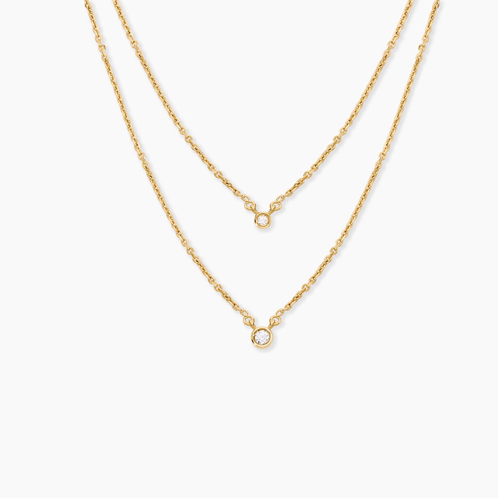 Collier Virguinia Argent Dor&eacute; A L'Or 750/1000 Oxyde De Zirconium - Colliers doubles et triples cha&icirc;nes Femme | Histoire d&rsquo;Or