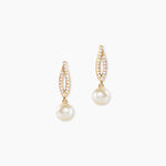 Boucles D'Oreilles Pendantes Tesnimae Argent Dor&eacute; A L'Or 750/1000 Perle De Culture Oxyde De Zirconium - Boucles d'oreilles pendantes Femme | Histoire d&rsquo;Or