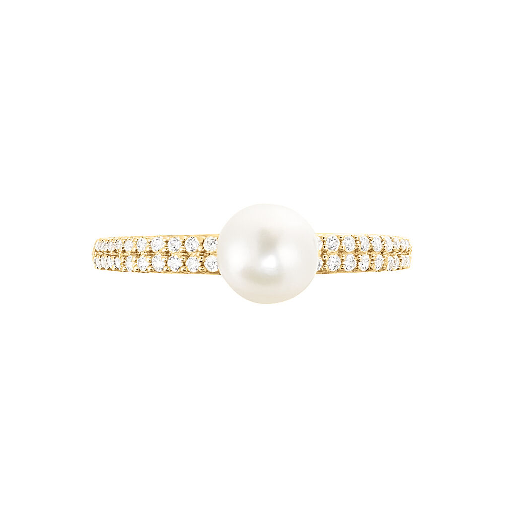 Bague Maria-francoise Or Jaune Perle De Culture Et Oxyde De Zirconium - Bagues avec pierre Femme | Histoire d’Or