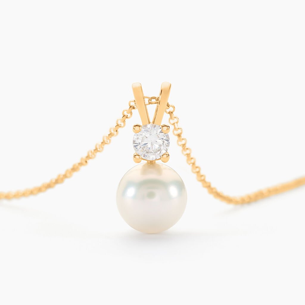 Collier Or Jaune Bragi Perle De Culture Oxyde De Zirconium - Colliers Femme | Histoire d&rsquo;Or