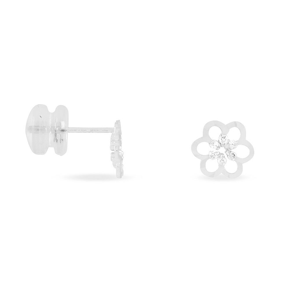 Boucles D'oreilles Puces Philine Fleur Or Blanc Oxyde De Zirconium - Clous d'oreilles Femme | Histoire d’Or