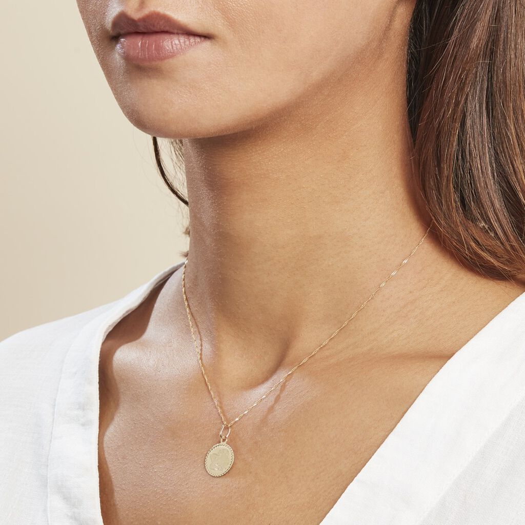 Pendentif Ange Rond Cisele Or Jaune - Pendentifs Baptême Famille | Histoire d’Or