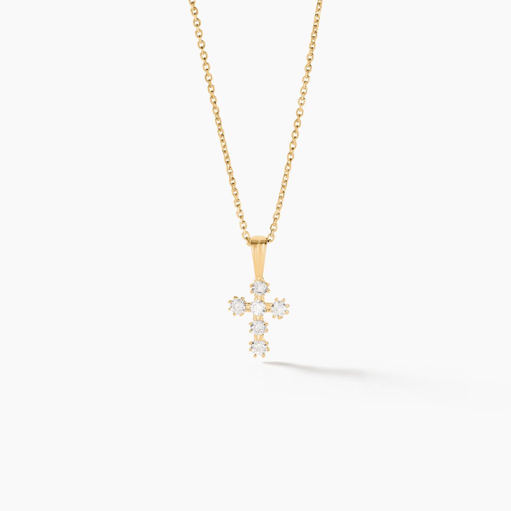 Pendentif Canice Croix Or Jaune Oxyde De Zirconium - Pendentifs Communion Famille | Histoire d&rsquo;Or