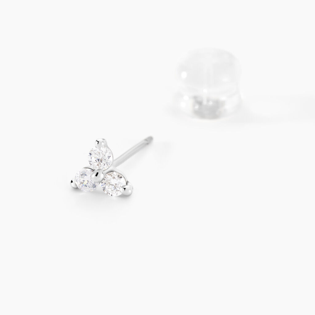 Boucles D'oreilles Puces Eleanor Fleur Or Blanc Oxyde De Zirconium - Clous d'oreilles Femme | Histoire d’Or