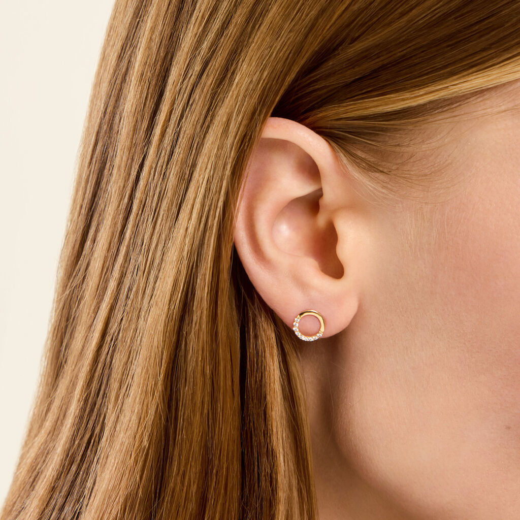 Boucles D'Oreilles Puces Rimya Argent Dor&eacute; A L'Or 750/1000 Oxyde De Zirconium - Boucles d'oreilles fantaisie Enfant | Histoire d&rsquo;Or