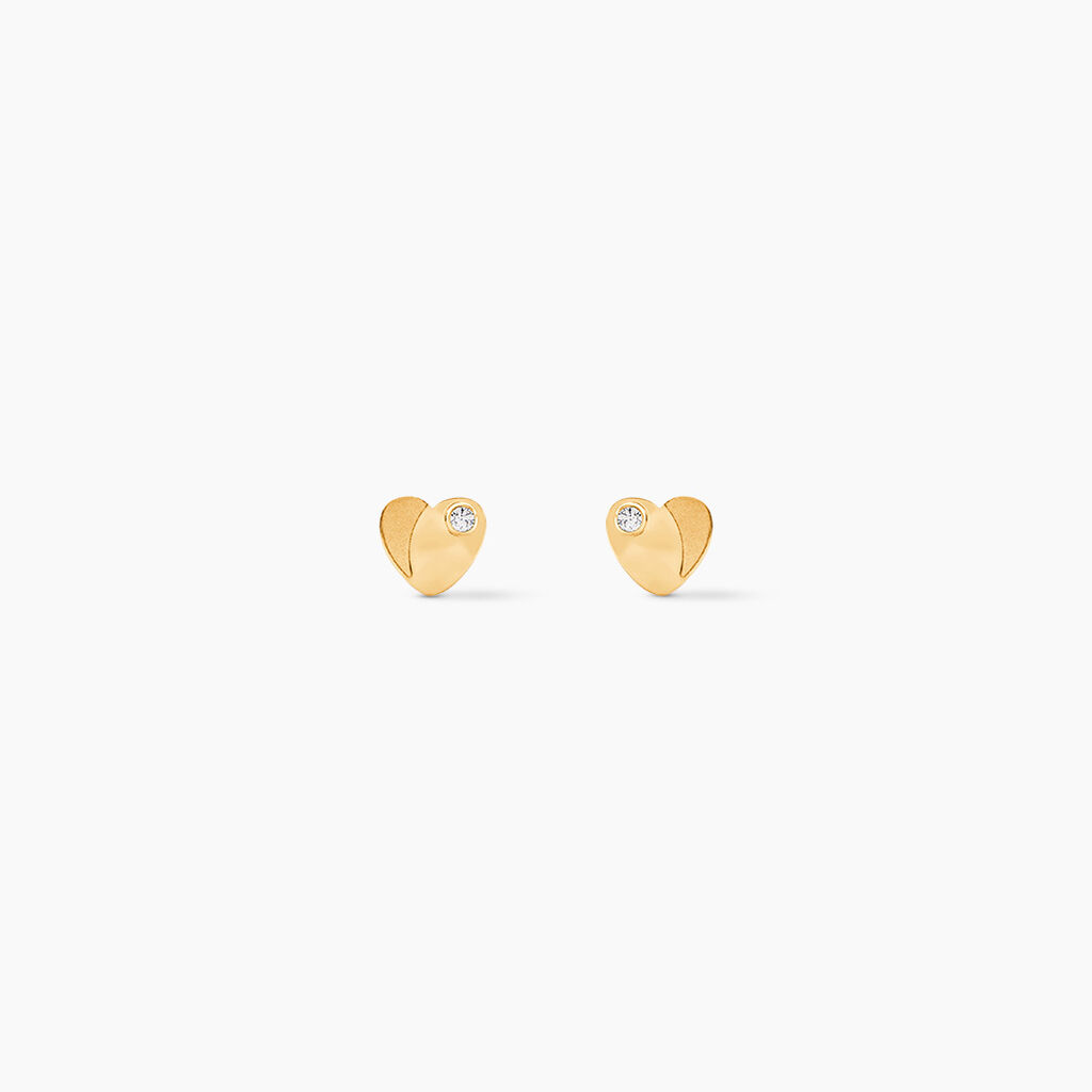 Boucles D'oreilles Puces Freddie Coeur Plein Or Jaune Oxyde De Zirconium - Clous d'oreilles Famille | Histoire d&rsquo;Or