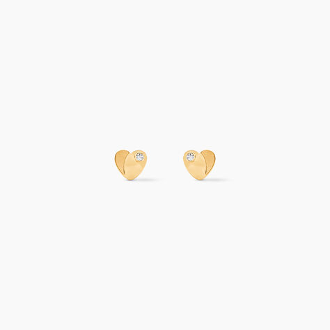 Boucles D'oreilles Puces Freddie Coeur Plein Or Jaune Oxyde De Zirconium - Clous d'oreilles Famille | Histoire d&rsquo;Or