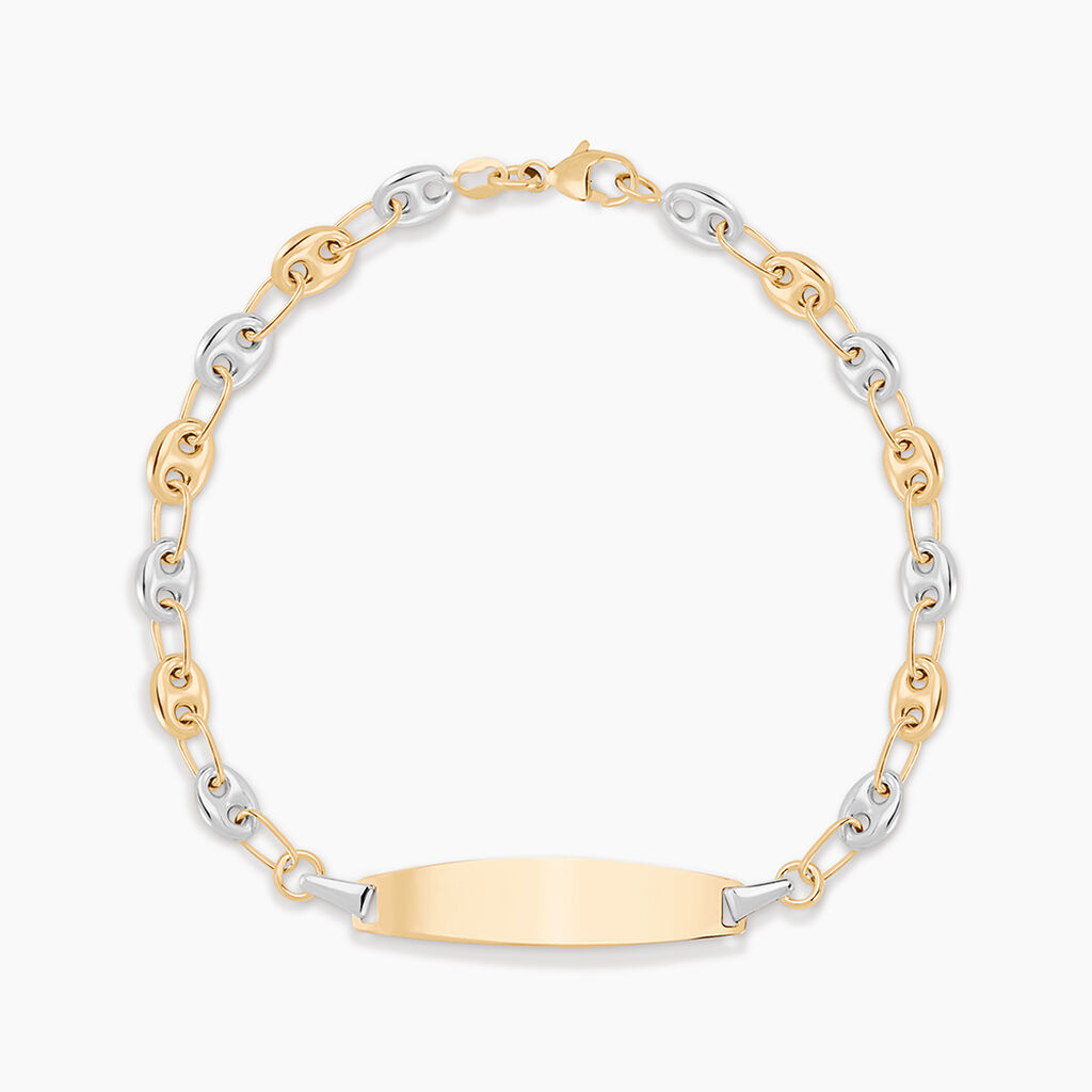 Bracelet Identit&eacute; Evin Maille Grain De Cafe Or Bicolore - Cadeaux de naissance Enfant | Histoire d&rsquo;Or