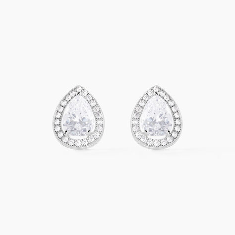 Boucles D'oreilles Puces Pilar Argent Blanc Oxyde De Zirconium - Boucles d'oreilles fantaisie Femme | Histoire d&rsquo;Or