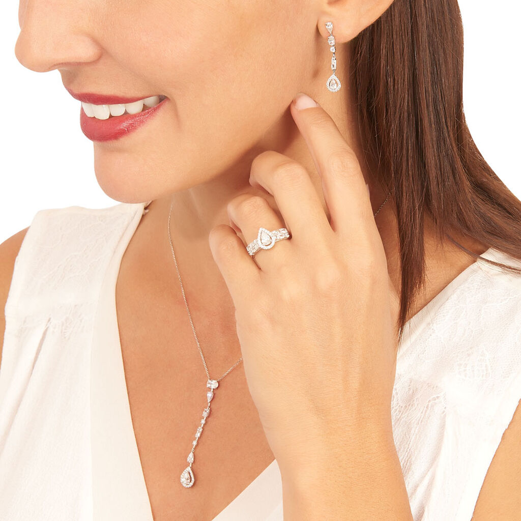 Boucles D'oreilles Pendantes Candia Or Blanc Oxyde De Zirconium - Boucles d'oreilles pendantes Femme | Histoire d’Or