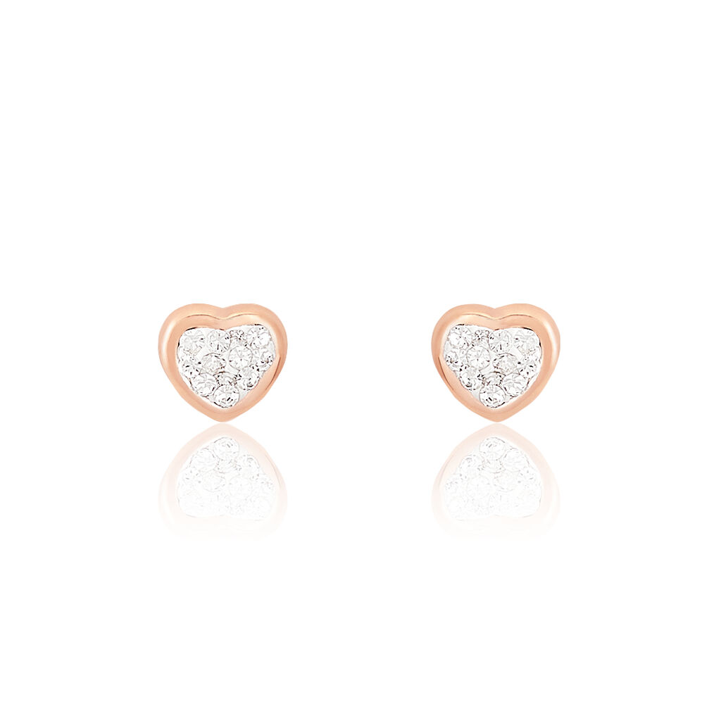 Boucles D'oreilles Puces Daria Cœur 0 Or Rose Strass - Boucles d'Oreilles Coeur Femme | Histoire d’Or