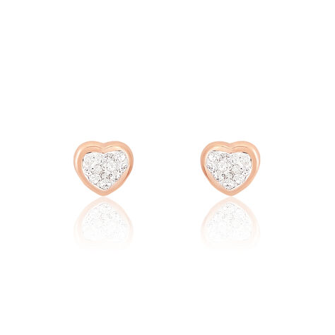 Boucles D'oreilles Puces Daria Cœur 0 Or Rose Strass - Boucles d'Oreilles Coeur Femme | Histoire d’Or