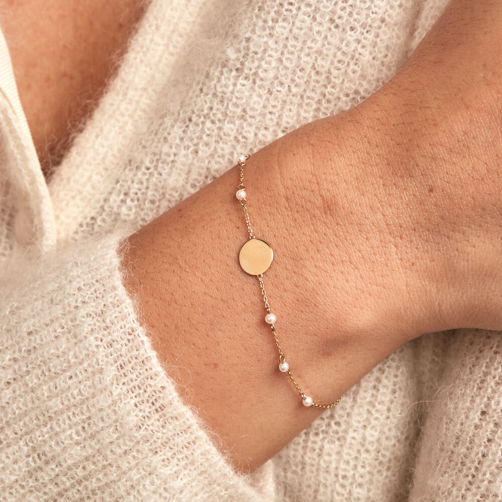 Bracelet Fille Or Jaune 9 Carats Avec Perle Ronde 4 Mm - Longueur 14 Cm - Certificat De Garantie - Cadeau - 4