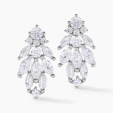 Boucles D'oreilles Pendantes Marquis Or Blanc Oxyde De Zirconium - Boucles d'oreilles pendantes Femme | Histoire d&rsquo;Or