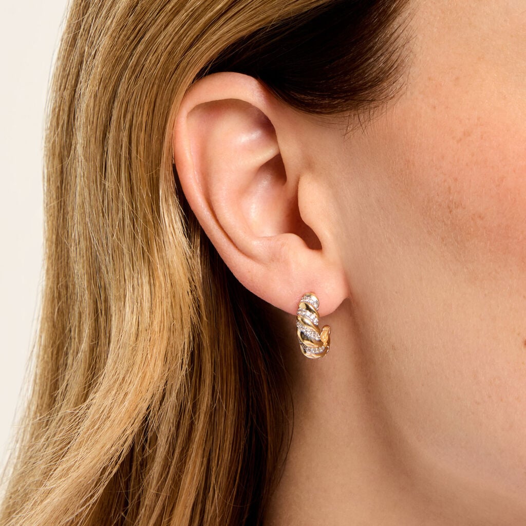 Cr&eacute;oles Sunset Riviera Argent Dor&eacute; A L'Or 750/1000 Oxyde De Zirconium - Boucles d'oreilles cr&eacute;oles Femme | Histoire d&rsquo;Or