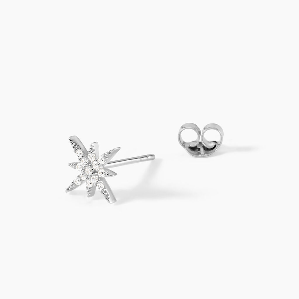 Boucles D'oreilles Puces Lysianne Argent Blanc Oxyde De Zirconium - Boucles d'oreilles empierr&eacute;es Femme | Histoire d&rsquo;Or