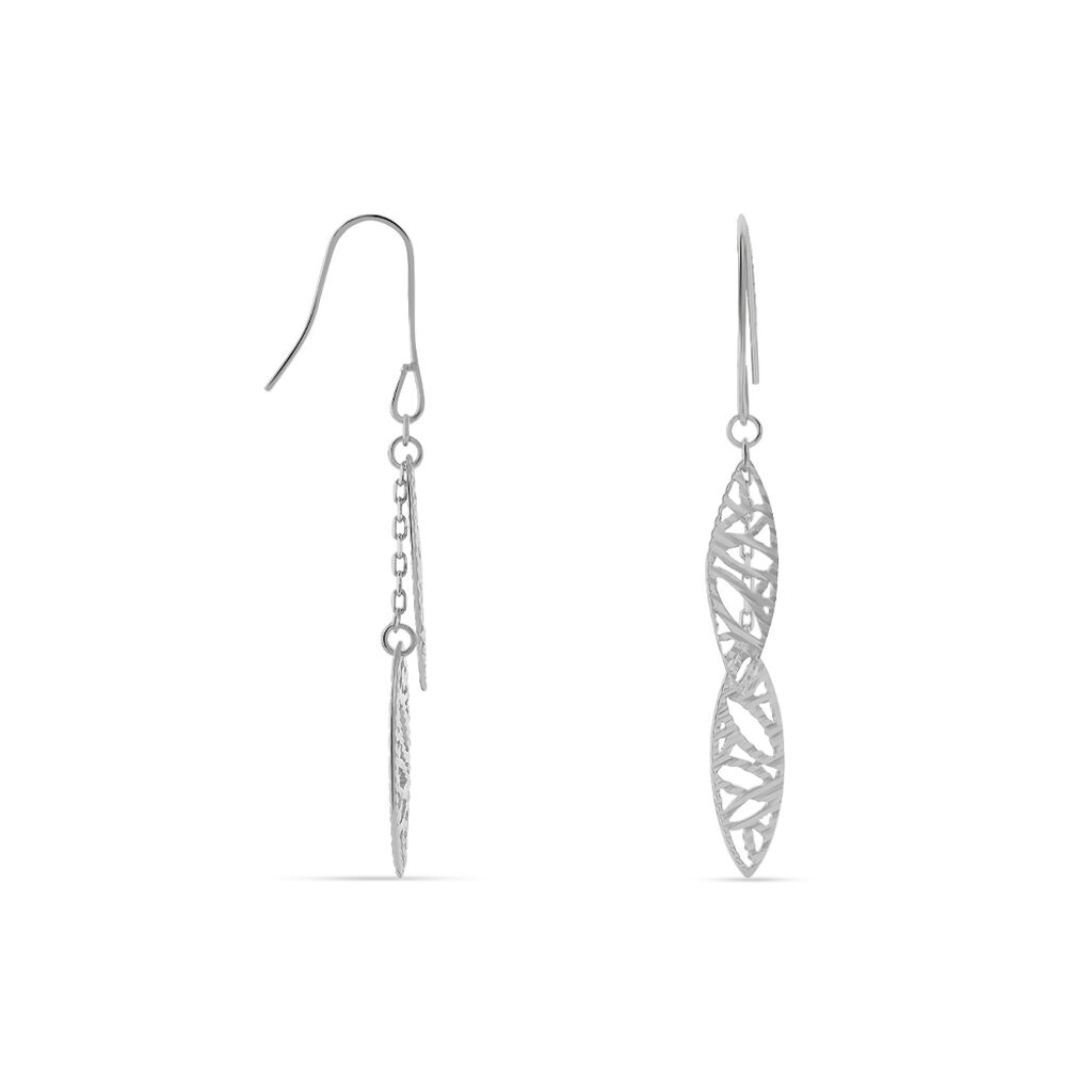Boucles D'oreilles Pendantes Bartolomea Feuille Or Blanc - Boucles d'oreilles pendantes Femme | Histoire d’Or