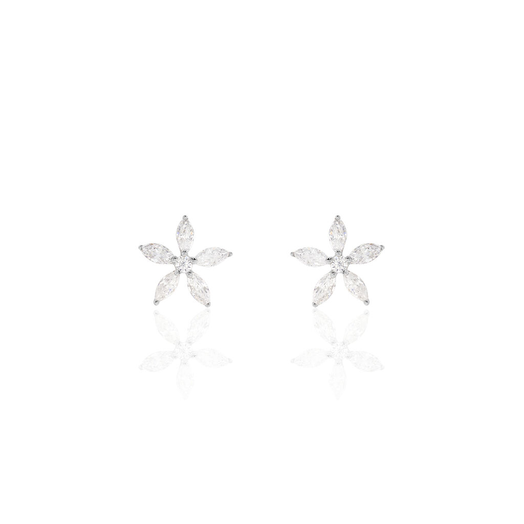 Boucles D'oreilles Puces Horcia Or Blanc Oxyde De Zirconium - Clous d'oreilles Femme | Histoire d’Or