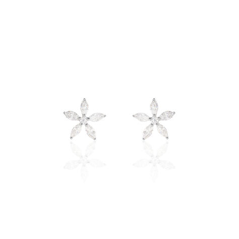 Boucles D'oreilles Puces Horcia Or Blanc Oxyde De Zirconium - Clous d'oreilles Femme | Histoire d’Or