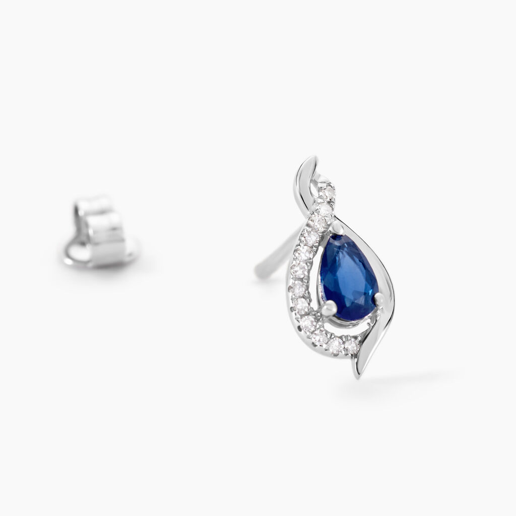 Boucles D'oreilles Puces Angelika Or Blanc Saphir Et Diamant - Clous d'oreilles Femme | Histoire d’Or
