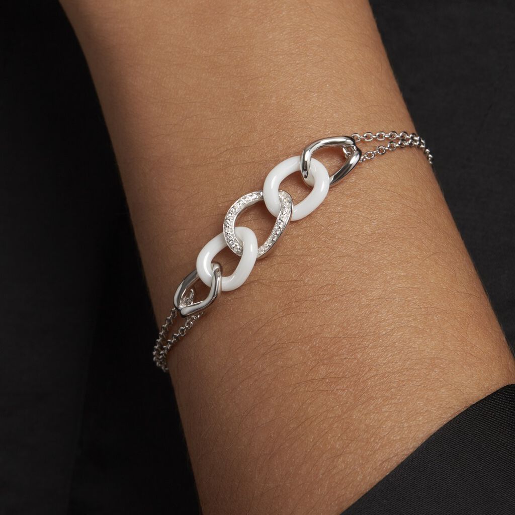 Bracelet Link Argent Blanc Céramique Et Oxyde De Zirconium - Bracelets Femme | Histoire d’Or