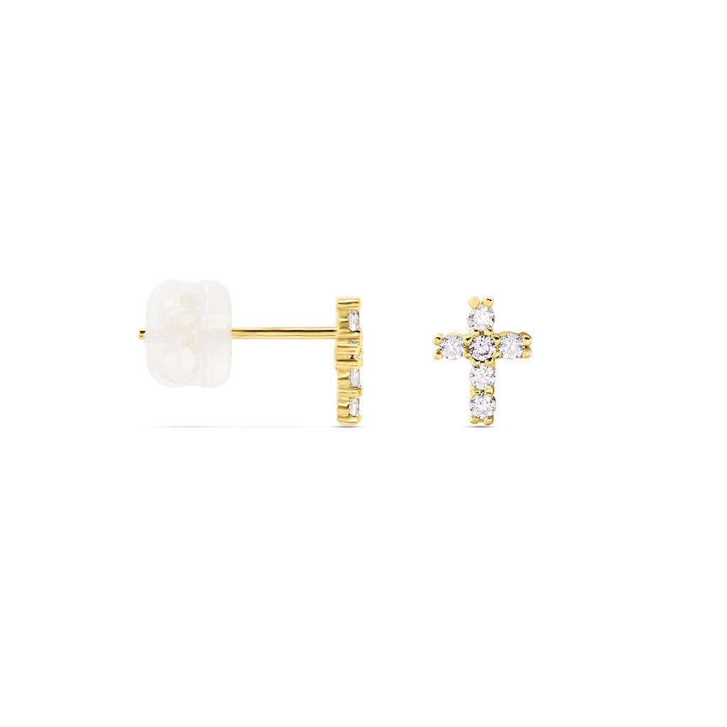 Boucles D'oreilles Puces Luna Or Jaune Oxyde De Zirconium - Clous d'oreilles Femme | Histoire d’Or