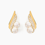 Boucles D'oreilles Puces Loeva Or Jaune Perle De Culture Et Oxyde - Clous d'oreilles Femme | Histoire d&rsquo;Or