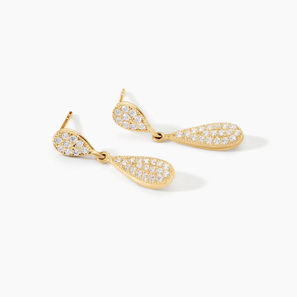 Boucles D'oreilles Pendantes Reiko Or Jaune Oxyde De Zirconium - Boucles d'oreilles pendantes Femme | Histoire d&rsquo;Or
