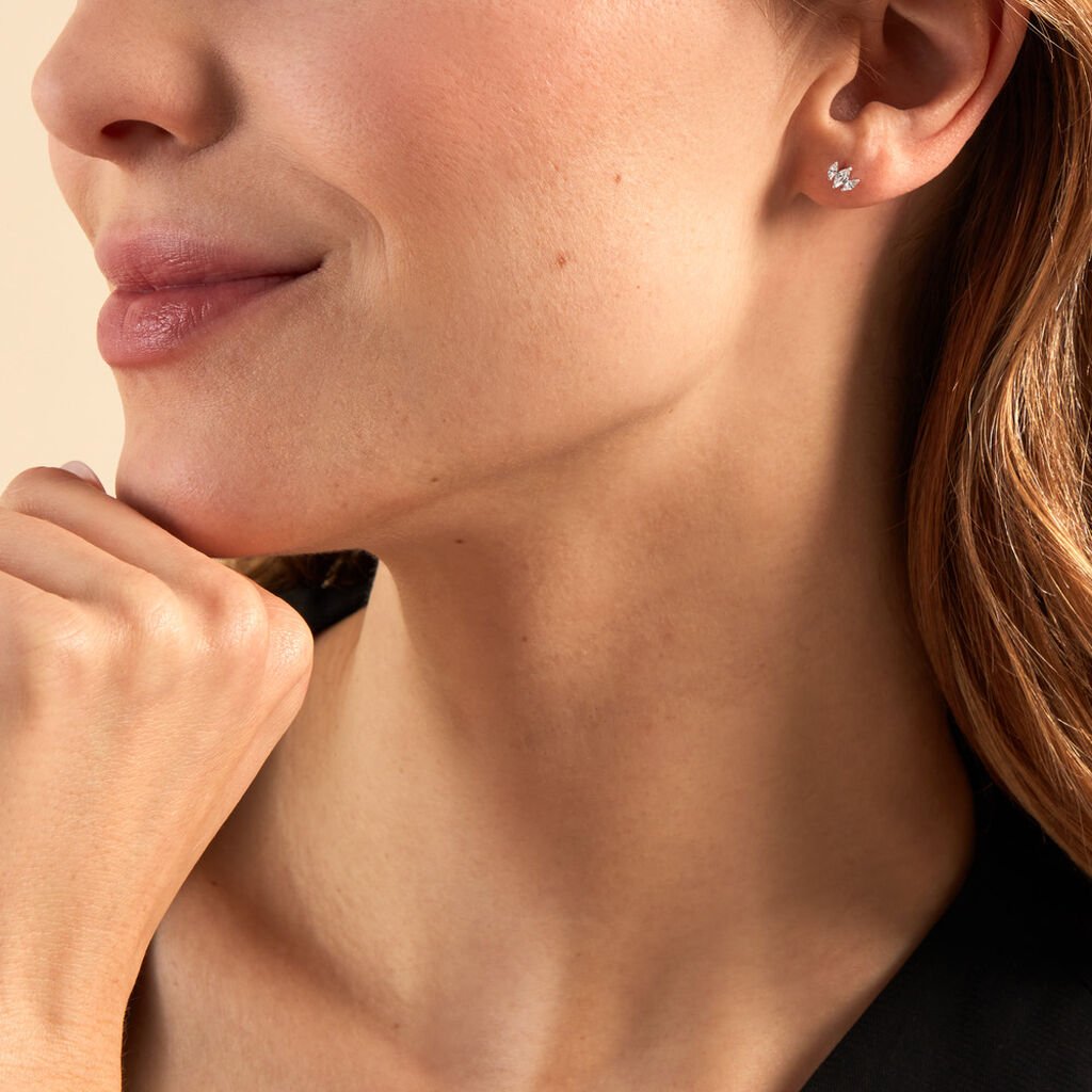 Boucles D'oreilles Puces Duchesse Argent Blanc Oxyde De Zirconium - Boucles d'oreilles fantaisie Femme | Histoire d’Or