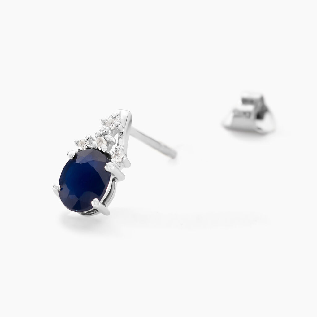 Boucles D'oreilles Puces Or Blanc Marie Saphirs Diamants - Clous d'oreilles Femme | Histoire d’Or