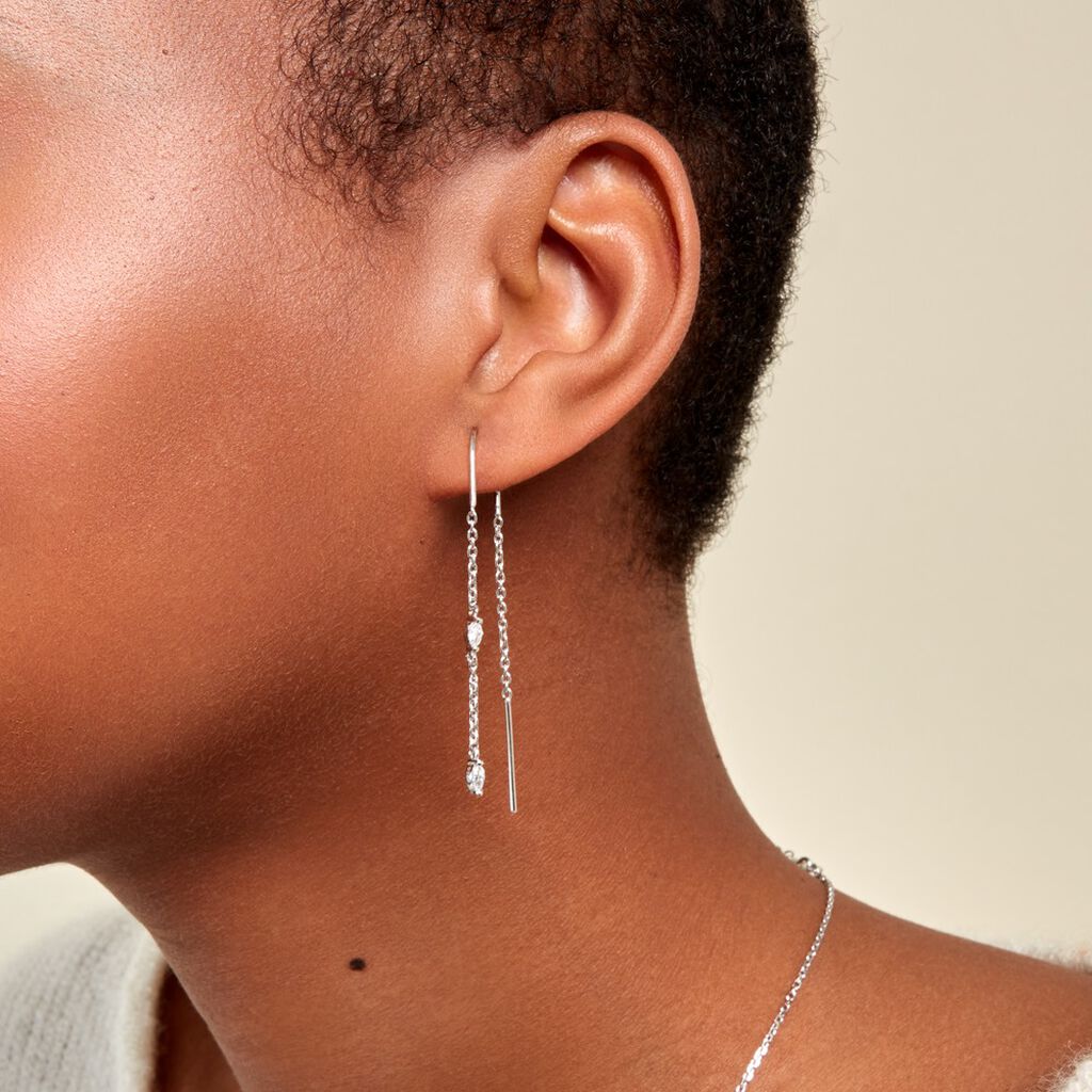 Boucles D'oreilles Pendantes Garsha Argent Blanc Oxyde De Zirconium - Boucles d'oreilles fantaisie Femme | Histoire d’Or